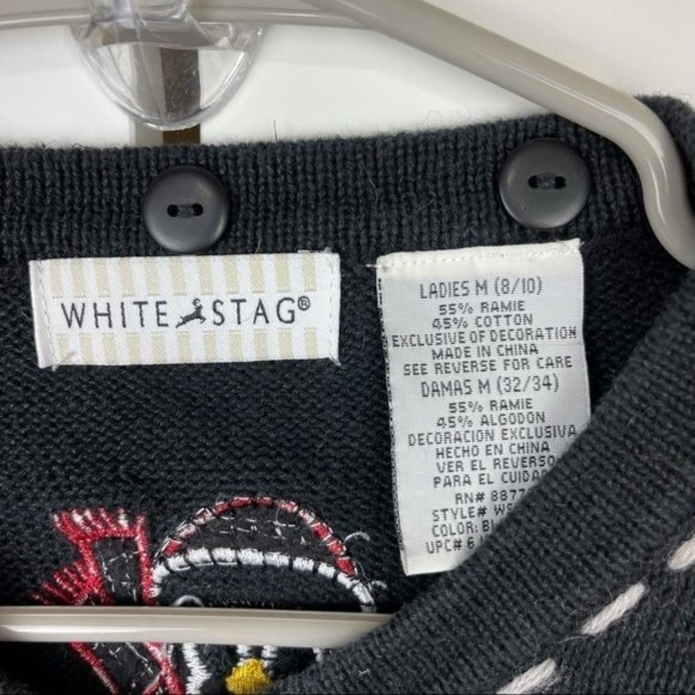White Stag Black Holiday Embroidered Penguin Button Up Cardigan Size Medium - Picture 7 of 7